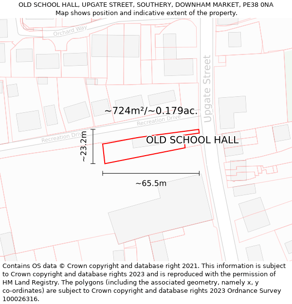 OLD SCHOOL HALL, UPGATE STREET, SOUTHERY, DOWNHAM MARKET, PE38 0NA: Plot and title map