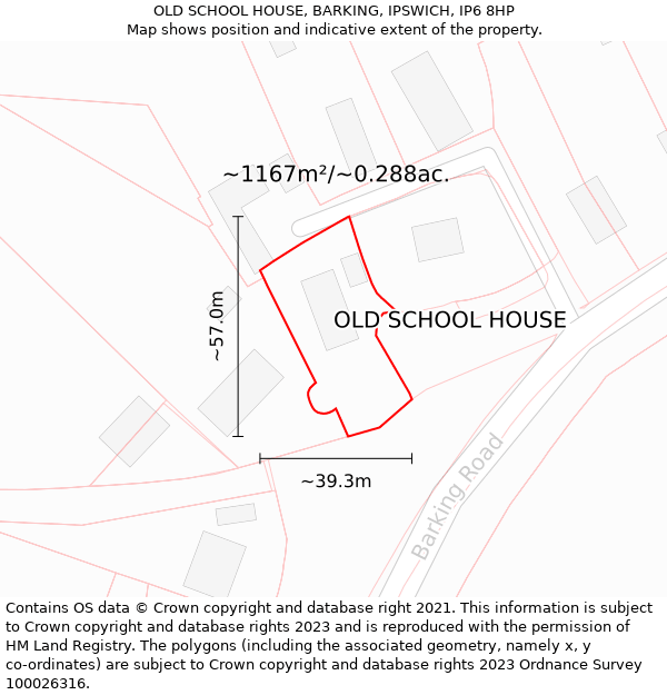 OLD SCHOOL HOUSE, BARKING, IPSWICH, IP6 8HP: Plot and title map
