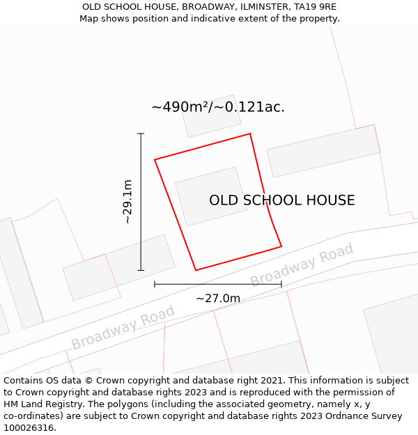 OLD SCHOOL HOUSE, BROADWAY, ILMINSTER, TA19 9RE: Plot and title map