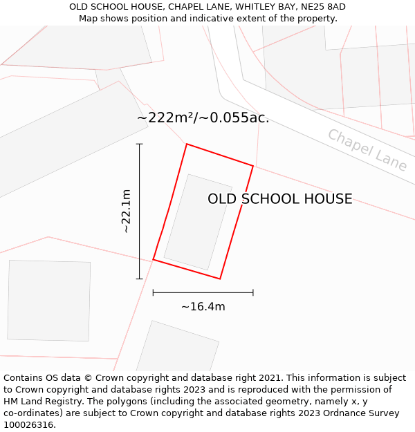 OLD SCHOOL HOUSE, CHAPEL LANE, WHITLEY BAY, NE25 8AD: Plot and title map