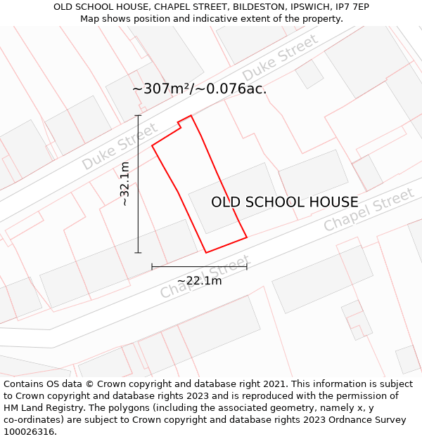 OLD SCHOOL HOUSE, CHAPEL STREET, BILDESTON, IPSWICH, IP7 7EP: Plot and title map