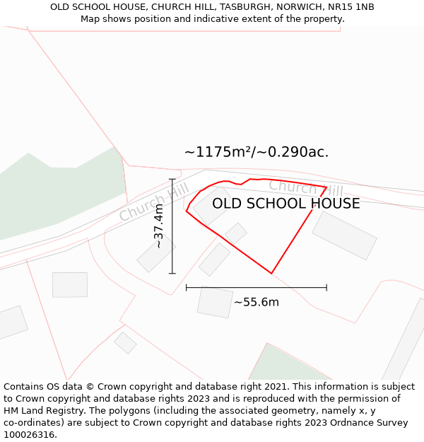 OLD SCHOOL HOUSE, CHURCH HILL, TASBURGH, NORWICH, NR15 1NB: Plot and title map