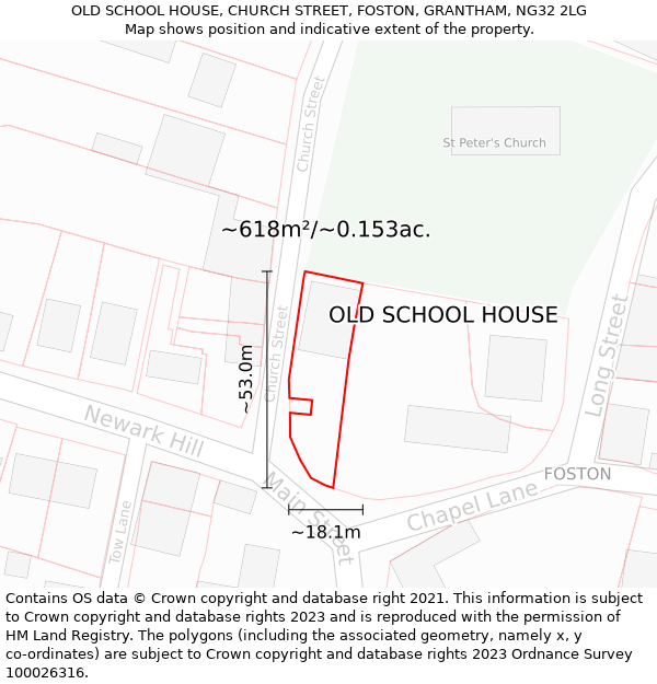 OLD SCHOOL HOUSE, CHURCH STREET, FOSTON, GRANTHAM, NG32 2LG: Plot and title map