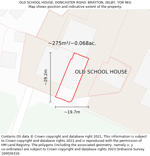 OLD SCHOOL HOUSE, DONCASTER ROAD, BRAYTON, SELBY, YO8 9EG: Plot and title map