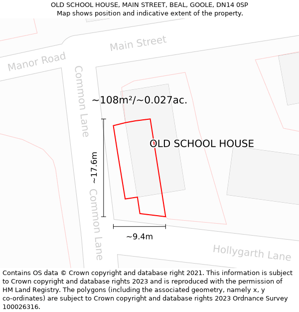 OLD SCHOOL HOUSE, MAIN STREET, BEAL, GOOLE, DN14 0SP: Plot and title map
