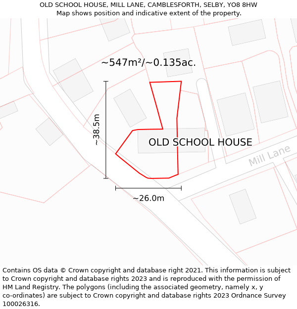 OLD SCHOOL HOUSE, MILL LANE, CAMBLESFORTH, SELBY, YO8 8HW: Plot and title map