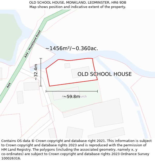 OLD SCHOOL HOUSE, MONKLAND, LEOMINSTER, HR6 9DB: Plot and title map