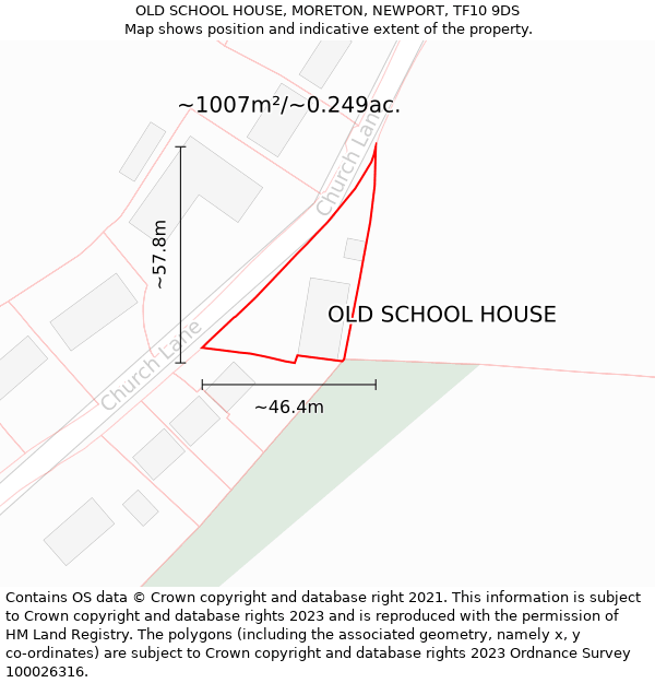 OLD SCHOOL HOUSE, MORETON, NEWPORT, TF10 9DS: Plot and title map