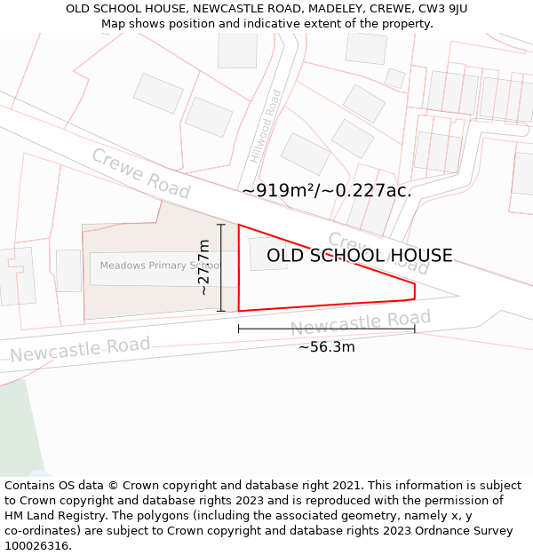 OLD SCHOOL HOUSE, NEWCASTLE ROAD, MADELEY, CREWE, CW3 9JU: Plot and title map