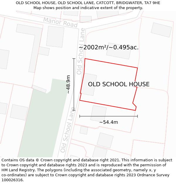 OLD SCHOOL HOUSE, OLD SCHOOL LANE, CATCOTT, BRIDGWATER, TA7 9HE: Plot and title map