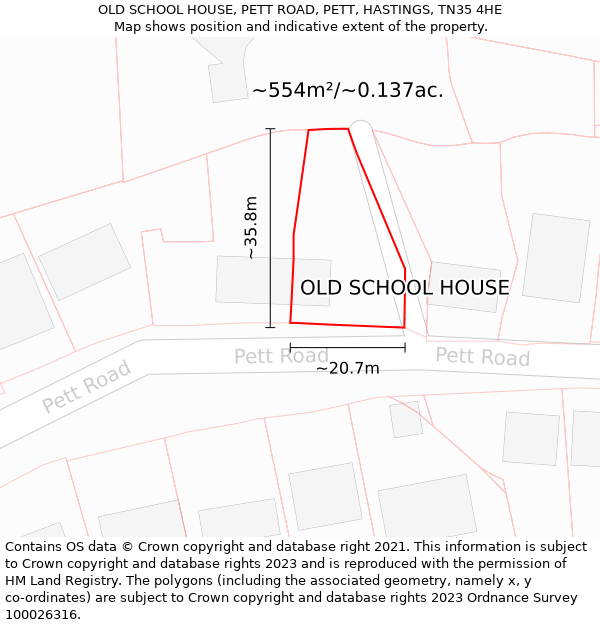 OLD SCHOOL HOUSE, PETT ROAD, PETT, HASTINGS, TN35 4HE: Plot and title map