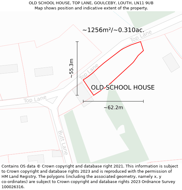 OLD SCHOOL HOUSE, TOP LANE, GOULCEBY, LOUTH, LN11 9UB: Plot and title map