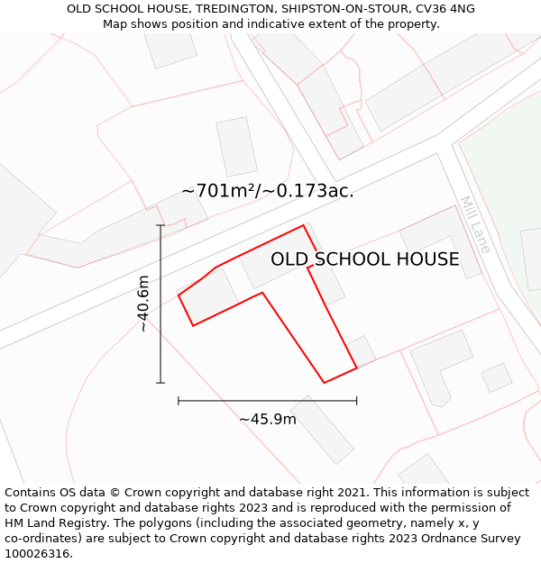 OLD SCHOOL HOUSE, TREDINGTON, SHIPSTON-ON-STOUR, CV36 4NG: Plot and title map