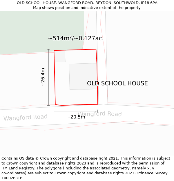 OLD SCHOOL HOUSE, WANGFORD ROAD, REYDON, SOUTHWOLD, IP18 6PA: Plot and title map