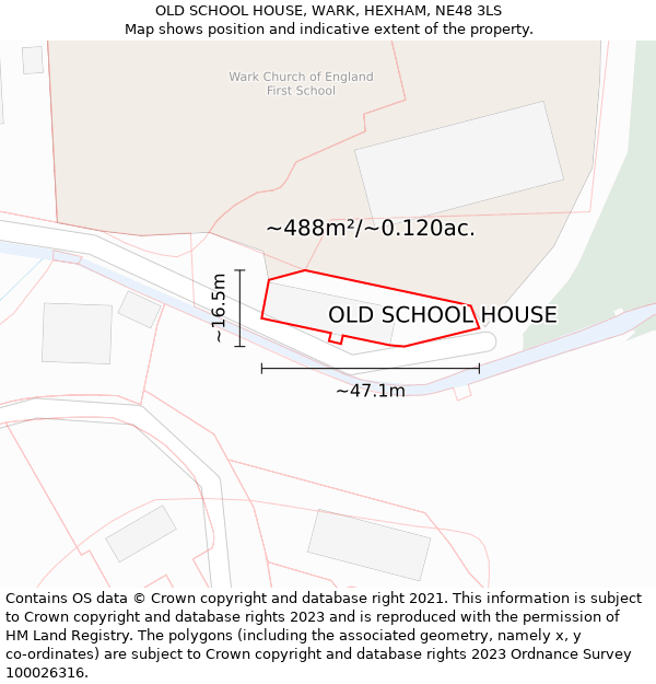 OLD SCHOOL HOUSE, WARK, HEXHAM, NE48 3LS: Plot and title map