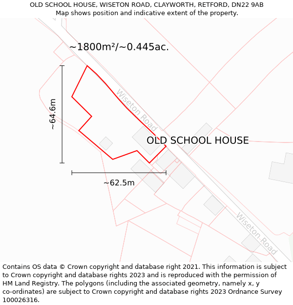 OLD SCHOOL HOUSE, WISETON ROAD, CLAYWORTH, RETFORD, DN22 9AB: Plot and title map