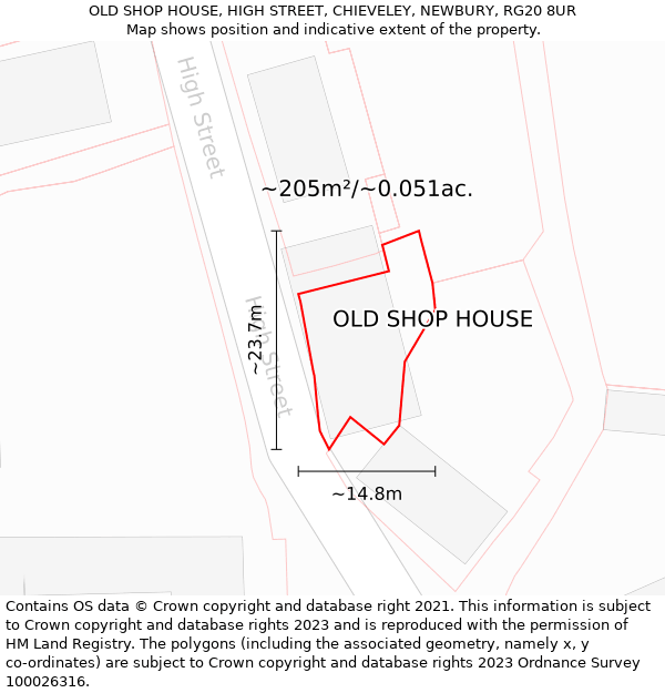 OLD SHOP HOUSE, HIGH STREET, CHIEVELEY, NEWBURY, RG20 8UR: Plot and title map