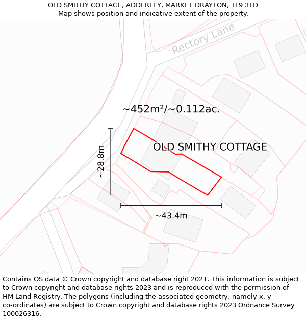 OLD SMITHY COTTAGE, ADDERLEY, MARKET DRAYTON, TF9 3TD: Plot and title map