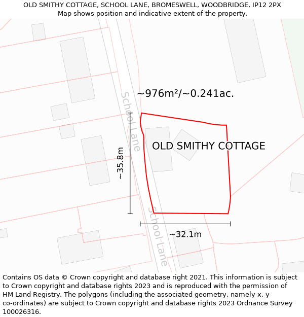 OLD SMITHY COTTAGE, SCHOOL LANE, BROMESWELL, WOODBRIDGE, IP12 2PX: Plot and title map