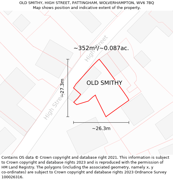 OLD SMITHY, HIGH STREET, PATTINGHAM, WOLVERHAMPTON, WV6 7BQ: Plot and title map