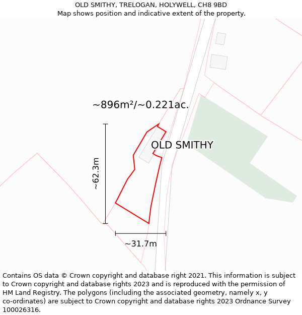 OLD SMITHY, TRELOGAN, HOLYWELL, CH8 9BD: Plot and title map