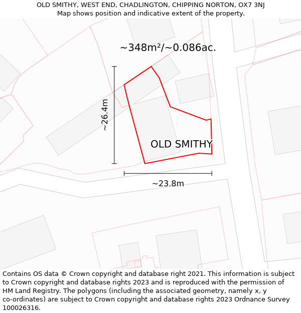 OLD SMITHY, WEST END, CHADLINGTON, CHIPPING NORTON, OX7 3NJ: Plot and title map