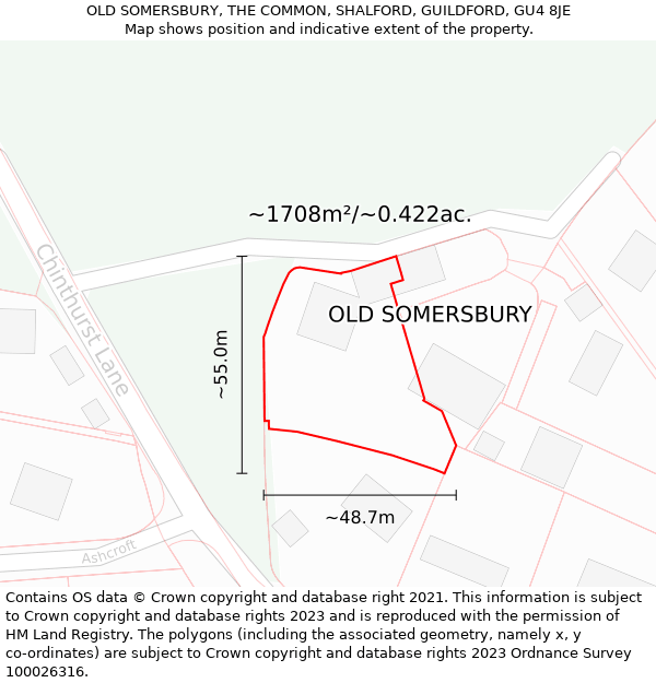 OLD SOMERSBURY, THE COMMON, SHALFORD, GUILDFORD, GU4 8JE: Plot and title map