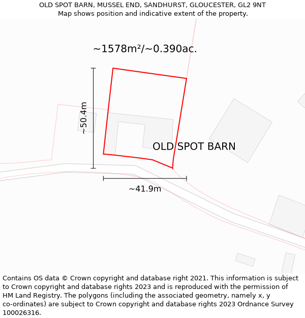 OLD SPOT BARN, MUSSEL END, SANDHURST, GLOUCESTER, GL2 9NT: Plot and title map