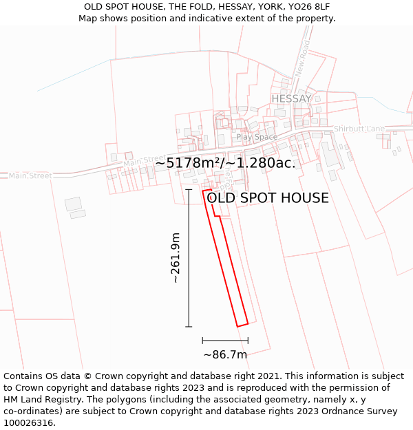 OLD SPOT HOUSE, THE FOLD, HESSAY, YORK, YO26 8LF: Plot and title map