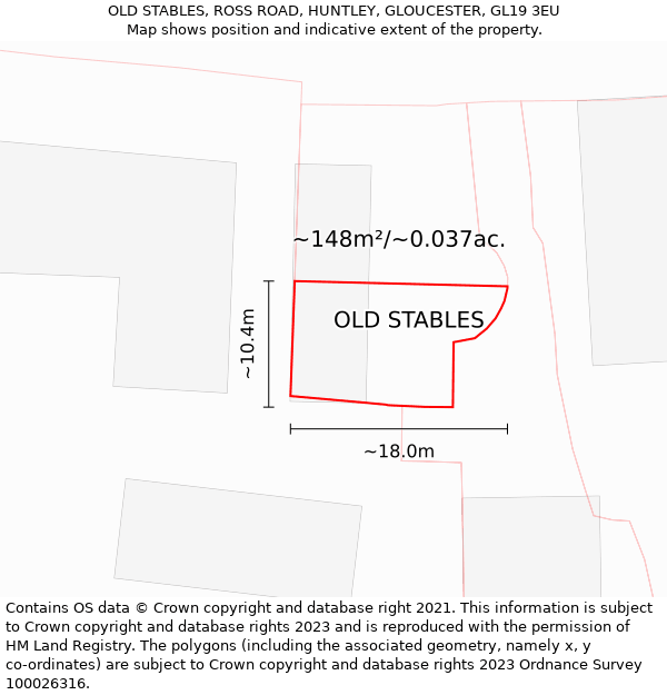 OLD STABLES, ROSS ROAD, HUNTLEY, GLOUCESTER, GL19 3EU: Plot and title map