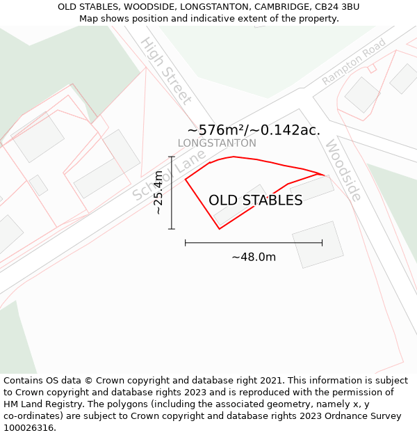 OLD STABLES, WOODSIDE, LONGSTANTON, CAMBRIDGE, CB24 3BU: Plot and title map