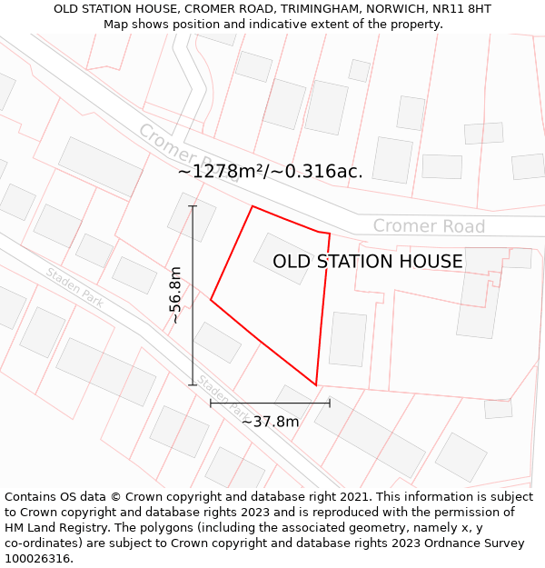 OLD STATION HOUSE, CROMER ROAD, TRIMINGHAM, NORWICH, NR11 8HT: Plot and title map