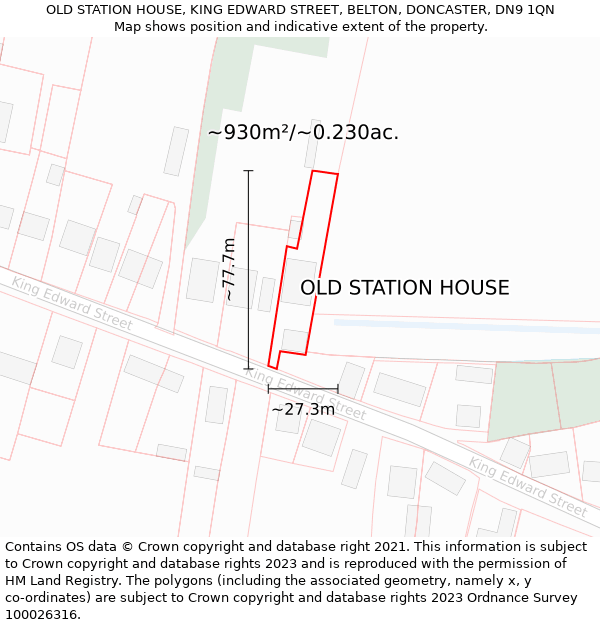 OLD STATION HOUSE, KING EDWARD STREET, BELTON, DONCASTER, DN9 1QN: Plot and title map