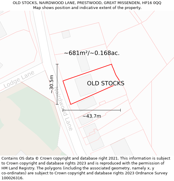 OLD STOCKS, NAIRDWOOD LANE, PRESTWOOD, GREAT MISSENDEN, HP16 0QQ: Plot and title map