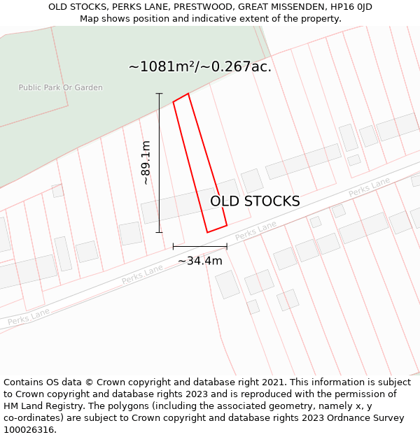 OLD STOCKS, PERKS LANE, PRESTWOOD, GREAT MISSENDEN, HP16 0JD: Plot and title map