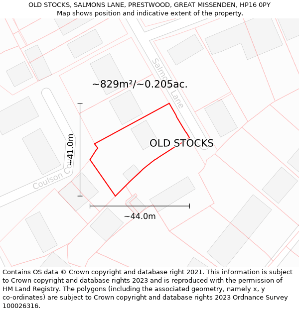 OLD STOCKS, SALMONS LANE, PRESTWOOD, GREAT MISSENDEN, HP16 0PY: Plot and title map