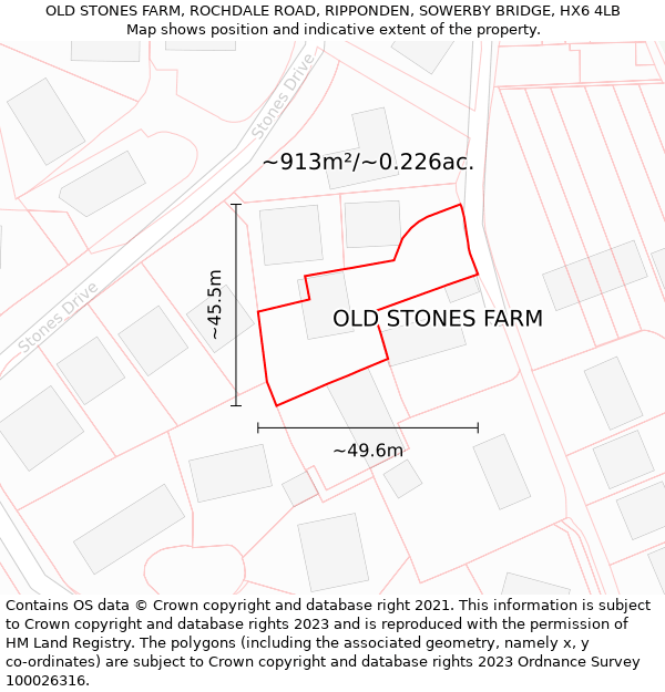 OLD STONES FARM, ROCHDALE ROAD, RIPPONDEN, SOWERBY BRIDGE, HX6 4LB: Plot and title map