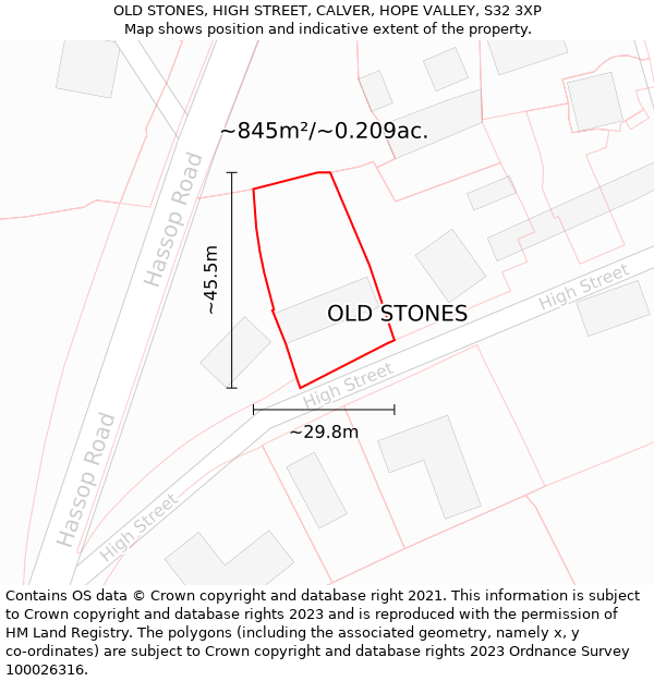 OLD STONES, HIGH STREET, CALVER, HOPE VALLEY, S32 3XP: Plot and title map