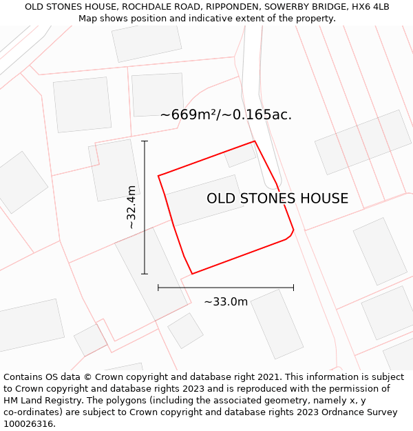 OLD STONES HOUSE, ROCHDALE ROAD, RIPPONDEN, SOWERBY BRIDGE, HX6 4LB: Plot and title map