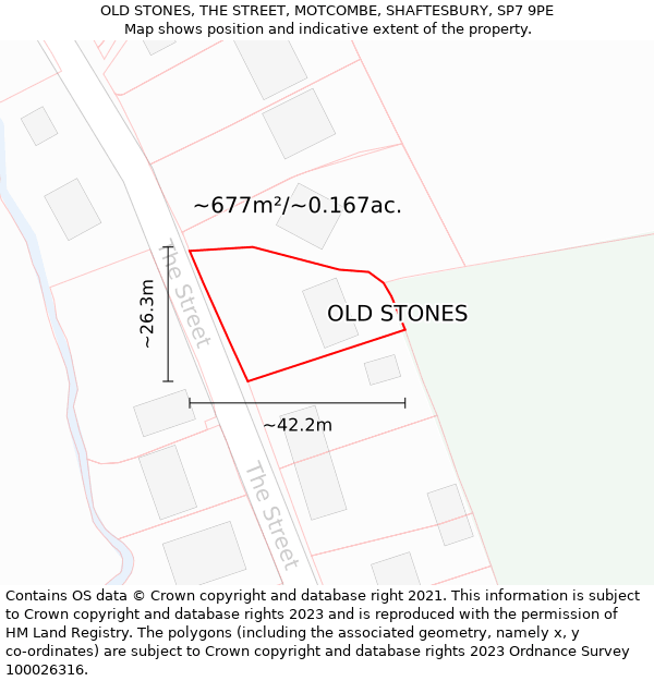OLD STONES, THE STREET, MOTCOMBE, SHAFTESBURY, SP7 9PE: Plot and title map