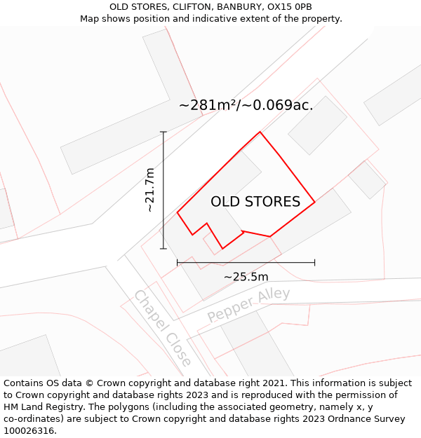 OLD STORES, CLIFTON, BANBURY, OX15 0PB: Plot and title map