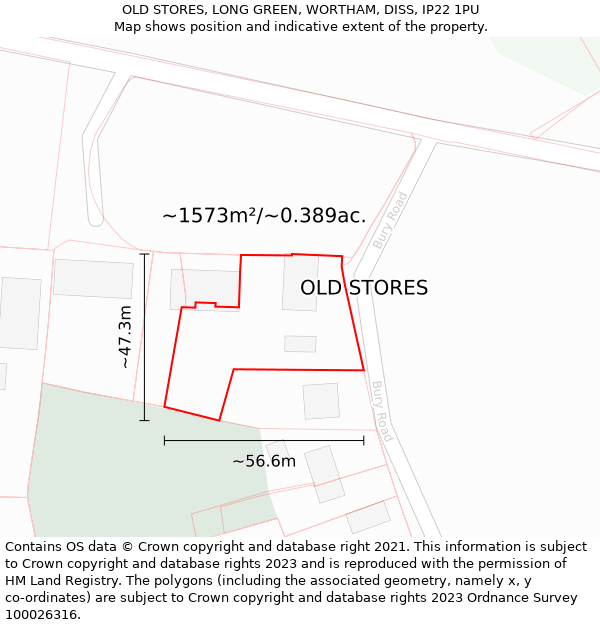 OLD STORES, LONG GREEN, WORTHAM, DISS, IP22 1PU: Plot and title map