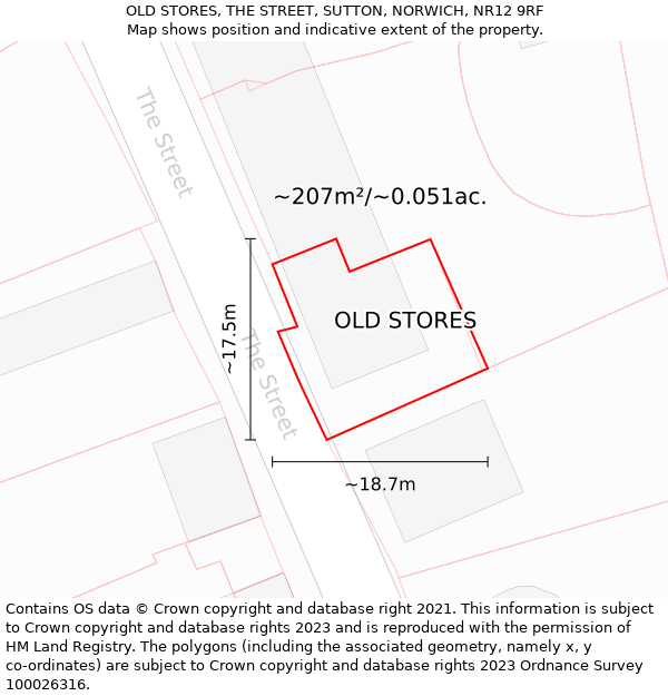 OLD STORES, THE STREET, SUTTON, NORWICH, NR12 9RF: Plot and title map