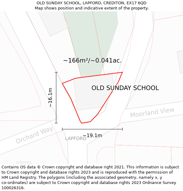 OLD SUNDAY SCHOOL, LAPFORD, CREDITON, EX17 6QD: Plot and title map