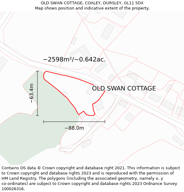 OLD SWAN COTTAGE, COALEY, DURSLEY, GL11 5DX: Plot and title map