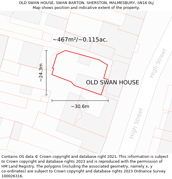 OLD SWAN HOUSE, SWAN BARTON, SHERSTON, MALMESBURY, SN16 0LJ: Plot and title map