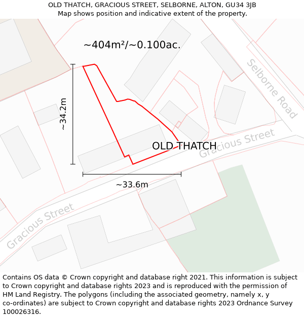 OLD THATCH, GRACIOUS STREET, SELBORNE, ALTON, GU34 3JB: Plot and title map