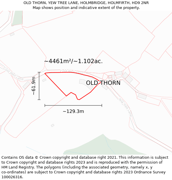 OLD THORN, YEW TREE LANE, HOLMBRIDGE, HOLMFIRTH, HD9 2NR: Plot and title map