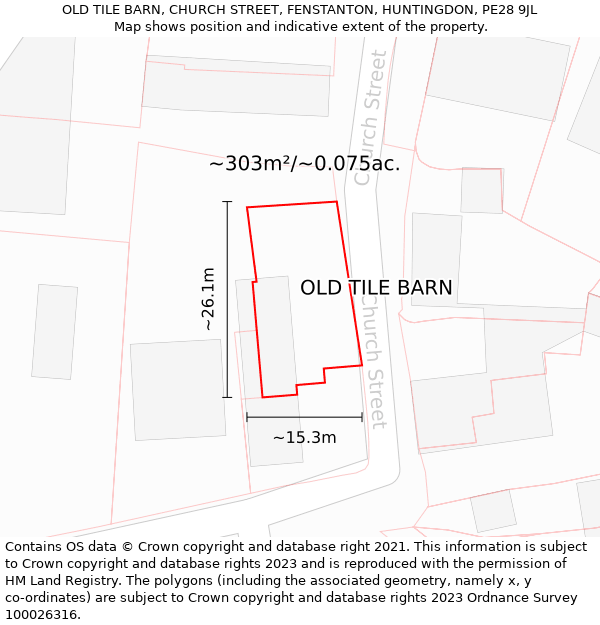 OLD TILE BARN, CHURCH STREET, FENSTANTON, HUNTINGDON, PE28 9JL: Plot and title map