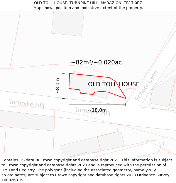 OLD TOLL HOUSE, TURNPIKE HILL, MARAZION, TR17 0BZ: Plot and title map